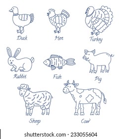 Farm animals cartoon set