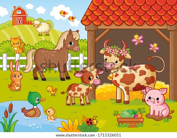 Farm Animals Cartoon Style Vector Illustration Stock Vector (Royalty ...