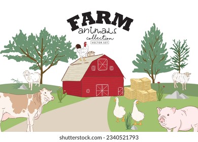 Farm  animals cartoon vector collection