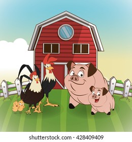 Farm animals cartoons, vector illustration
