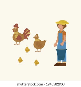 Farm animals chicken family. Vector illustration of cartoon-style livestock. Children's picture with poultry. . Vector illustration