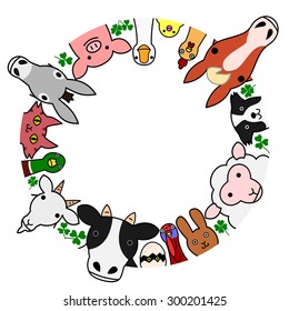 farm animals in circle with copy space