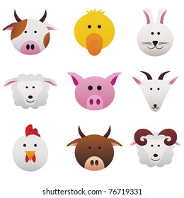 Farm Animals Collection color icons featuring funny farm animals