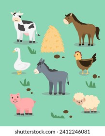 farm animals collection, set of farm animals elements 