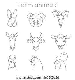 Farm animals collection of symbols in simple black lines.
