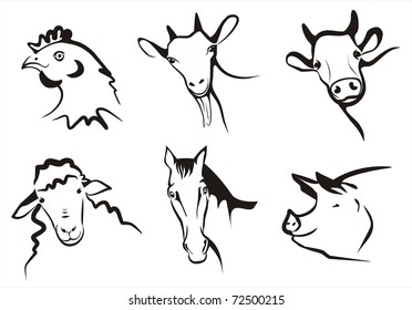 farm animals collection of symbols in simple black lines