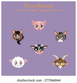 Farm animals collection vector illustration