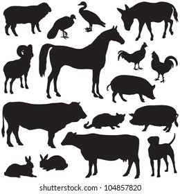 Farm animals collection - vector silhouette