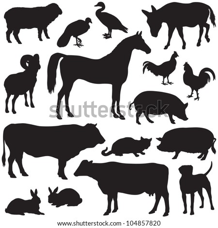 Farm animals collection – vector silhouette