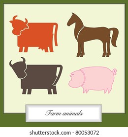 farm animals colored silhouettes set