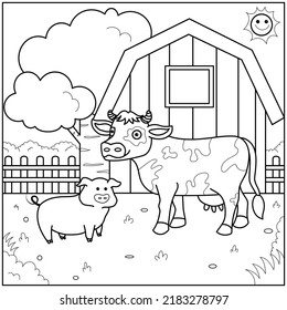 Farm Animals Coloring Book Children Cartoon Stock Vector (Royalty Free ...