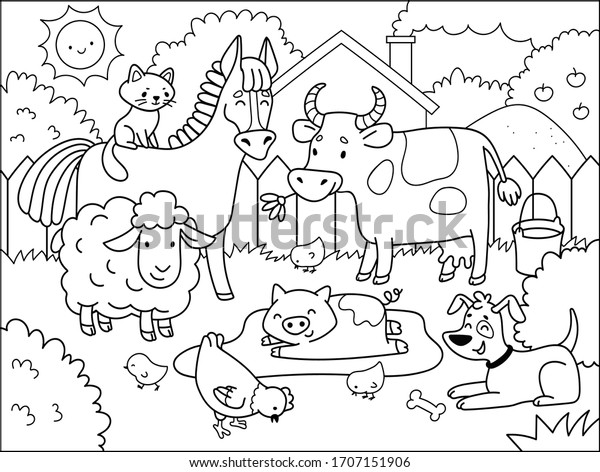 Download Farm Animals Coloring Book Children Cartoon Stock Vector Royalty Free 1707151906