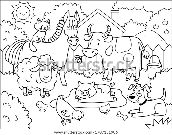 Farm Animals Coloring Book Children Cartoon Stock Vector Royalty Free 1707151906