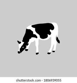 Farm animals concept. Cute agricultural home cow. Cow standing, side view. Cartoon vector.