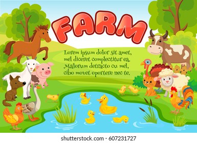 Farm animals. Cover with space for text.