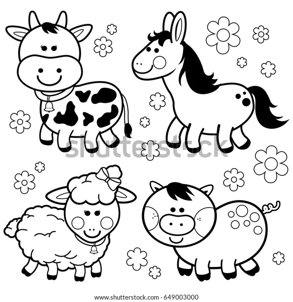 Farm Animals Cow Horse Sheep Pig Stock Vector Royalty Free 649003000