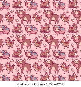 Farm animals. Cow, pig and chicken.