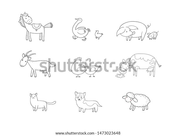 Farm Animals Cute Cartoon Horse Cow Stock Vector (Royalty Free ...