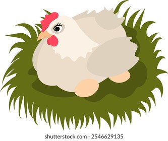 Farm Animals. Cute farm. A cute chicken sits in a nest with eggs. Collection of farm animals. Baby flat vector illustration.