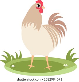 Farm Animals. Cute farm. A cute chicken is standing on the green grass. Collection of farm animals. Baby flat vector illustration. Isolated