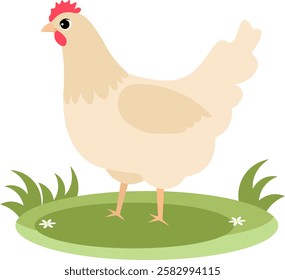 Farm Animals. Cute farm. The chicken is standing on the green grass. Collection of farm animals. Baby flat vector illustration. Isolated