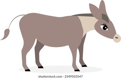 Animais De Exploração. Uma bela fazenda. Bonito burro cinza em um fundo branco. Recolha de animais de criação. Ilustração do vetor plano do bebê.