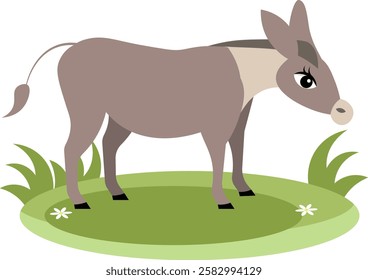 Farm Animals. Cute farm. A grey donkey stands on the green grass. Collection of farm animals. Baby flat vector illustration. Isolated