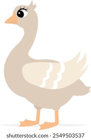 Farm Animals. Cute farm. A grey goose stands on a white background. Collection of farm animals. Baby flat vector illustration.