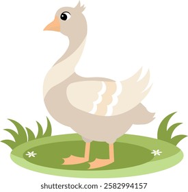 Farm Animals. Cute farm. A grey goose stands on the green grass. Collection of farm animals. Baby flat vector illustration. Isolated 