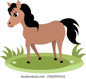 Farm Animals. Cute farm. A grey pony stands on the green grass. Collection of farm animals. Baby flat vector illustration. Isolated