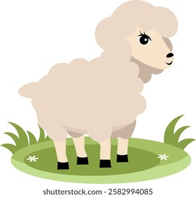 Farm Animals. Cute farm. A cute grey sheep stands on the green grass. Collection of farm animals. Baby flat vector illustration. Isolated