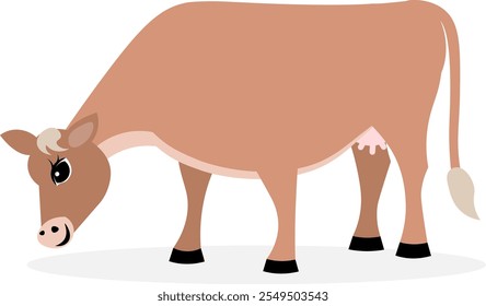 Animais De Exploração. Uma bela fazenda. Uma vaca vermelha está pastando sobre um fundo branco. Recolha de animais de criação. Ilustração do vetor plano do bebê.