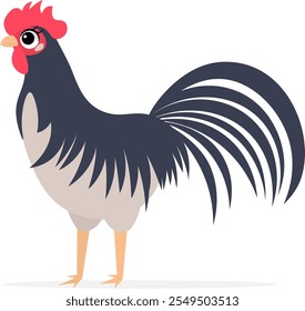 Farm Animals. Cute farm. Rooster with dark feathers on a white background. Collection of farm animals. Baby flat vector illustration.