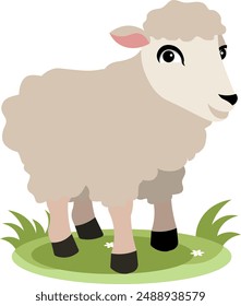 Farm Animals. Cute sheep on green grass on a white background. Baby flat vector illustration.