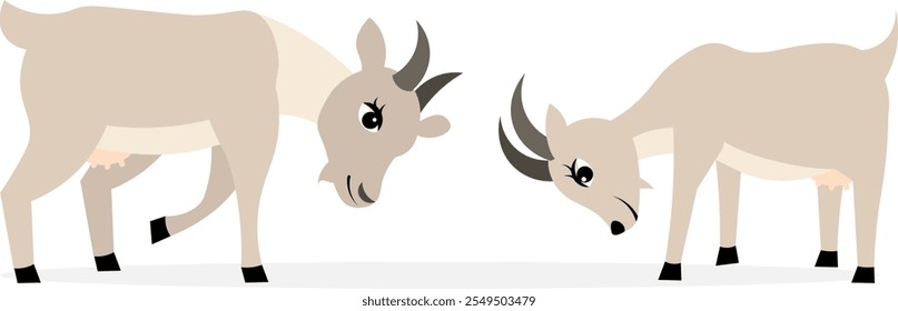 Farm Animals. Cute farm. Two goats butting on a white background. Collection of farm animals. Baby flat vector illustration.