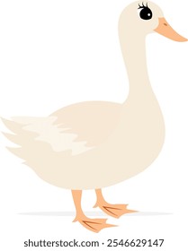 Farm Animals. Cute farm. A white goose stands on a white background. Collection of farm animals. Baby flat vector illustration.