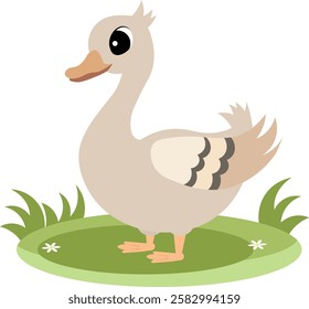 Farm Animals. Cute farm. A young grey goose stands on the green grass. Collection of farm animals. Baby flat vector illustration. Isolated 