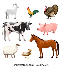 Farm animals decorative icons set with cow goose pig horse isolated vector illustration