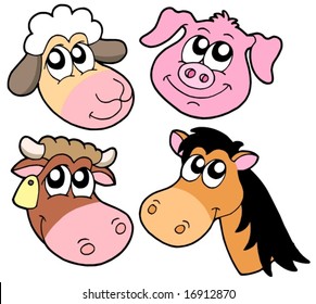 Colección de detalles de animales de granja - ilustración vectorial.
