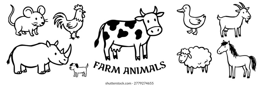 Farm animals Doodle Vector Illustration