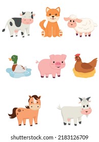 Farm animals elements set. Cartoon vector illustration