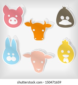 Farm animal`s faces, paper icon