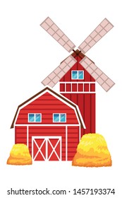 farm, animals and farmer barn windmill with hay icon cartoon vector illustration graphic design