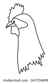 farm, animals and farmer hen head icon cartoon in black and white vector illustration graphic design