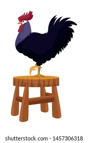farm, animals and farmer rooster over milkstool bench icon cartoon vector illustration graphic design