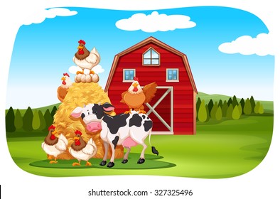 Farm animals in the field illustration