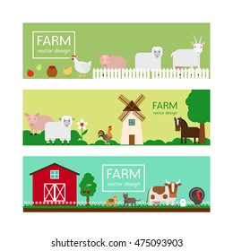 Farm animals in flat style vector banner templates