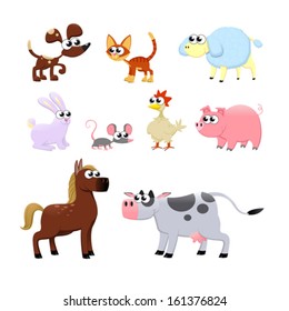 Farm animals. Funny cartoon and vector isolated characters.