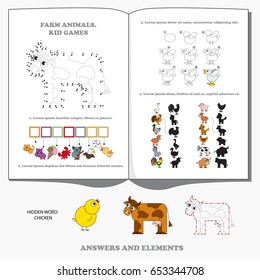 Farm Animals Gaming Collection. Dot to dot educational game for kids.