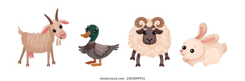 Farm Animals with Goat, Duck, Ram and Bunny Vector Set